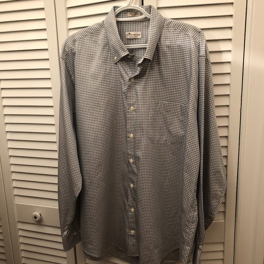 Peter Millar blue and brown cotton & silk checkered shirt, XL